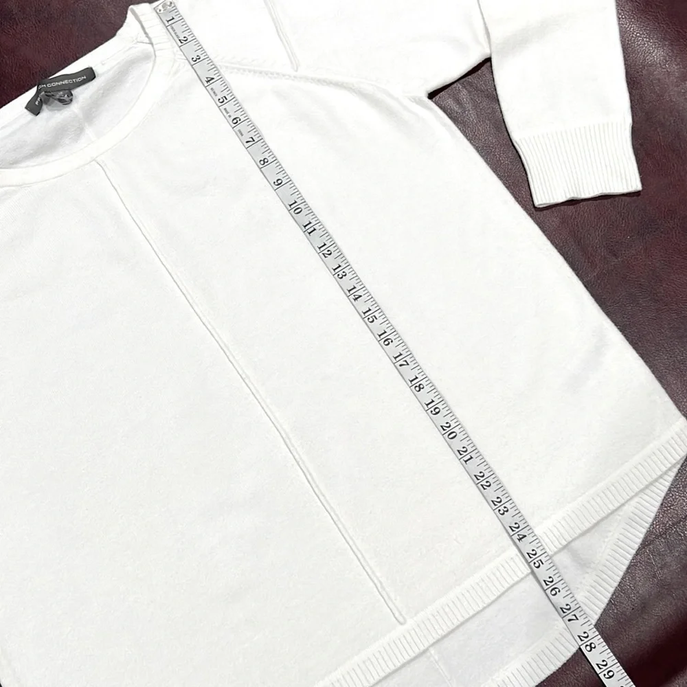 French Connection Off-White Exposed Seam Knit Jewel Neck Tunic Sweater - Size 1X